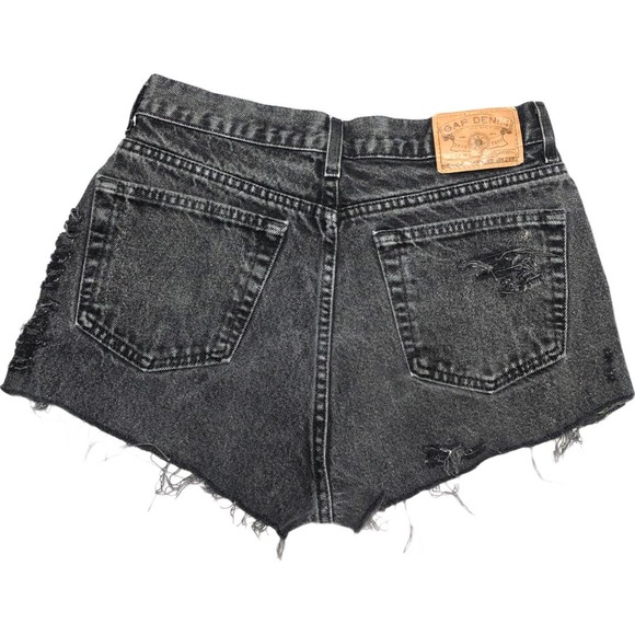 Gap Denim (31) VINTAGE 90s Black Easy Fit Floral Patch Studd Cut Off Jean Shorts - Picture 7 of 11